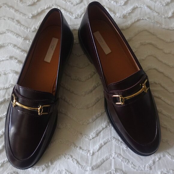 H&M Premium label Burgundy Leather loafers with Gold buckle - Picture 4 of 12